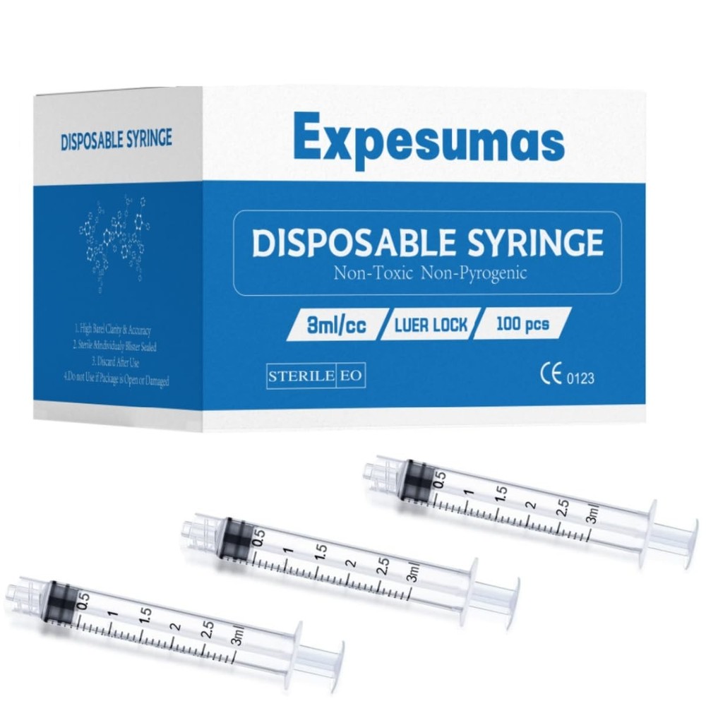 100 Pack 3ml/cc Plastic Luer Lock Syringes - Liquid Measuring & Dispensing Tools