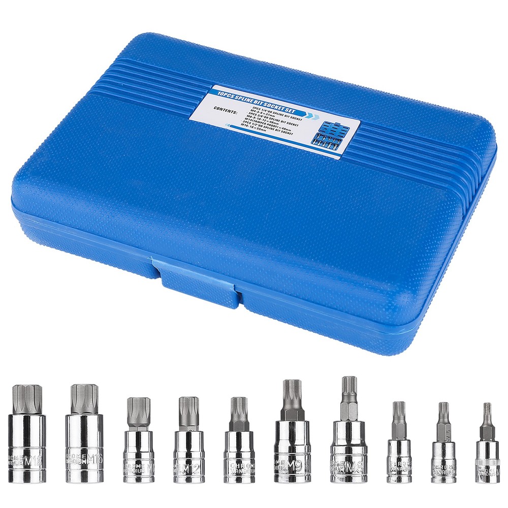 10 PC For XZN Triple Square Spline Bit Socket Set 12 Points with Carrying Case .