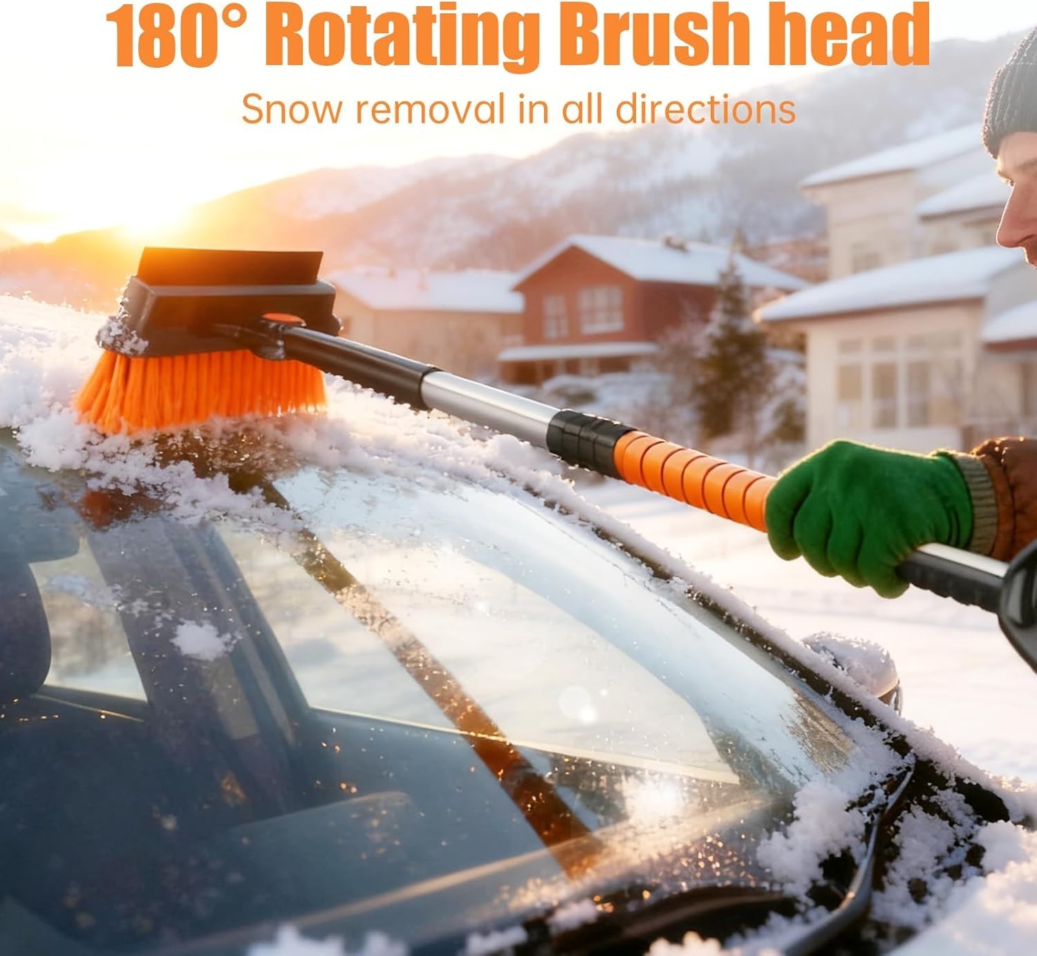 3-in-1 Snow Brush & Ice Scraper with 42” Extendable Handle