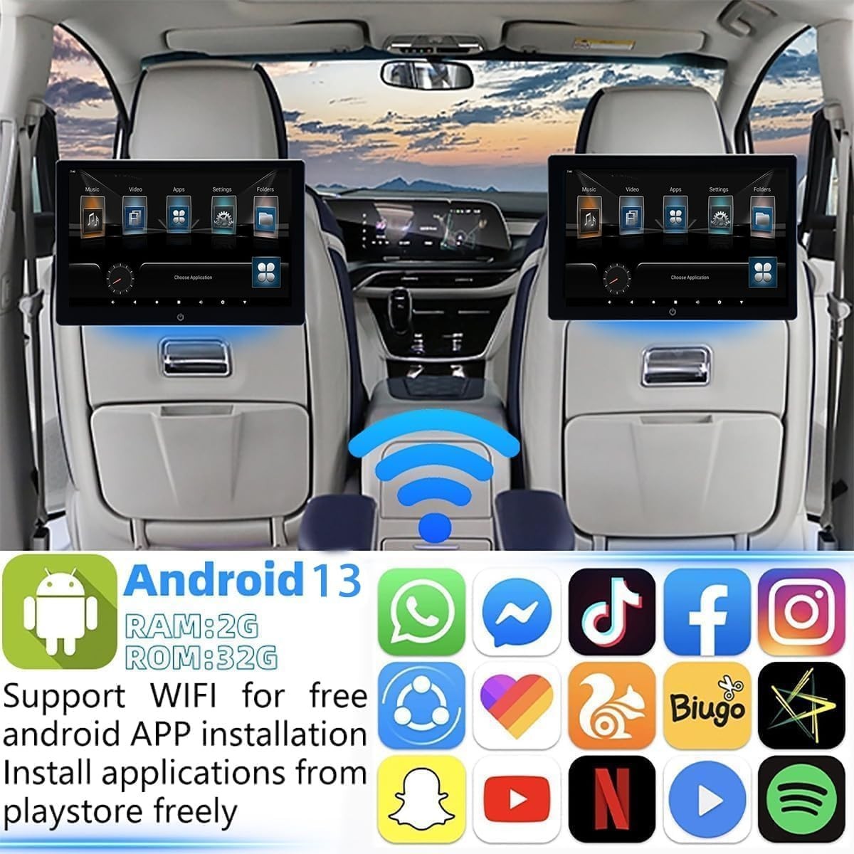 4K Android 13 Portable Car TV Headrest Monitor Back Seat,10.1 Inch Touch .....