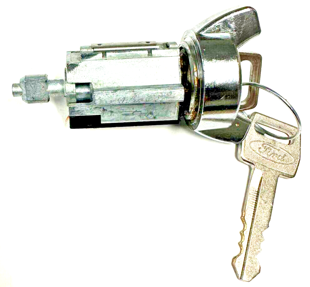 CHROME IGNITION SWITCH KEY LOCK CYLINDER WITH 2 FORD OEM OVAL LOGO KEYS 42-406