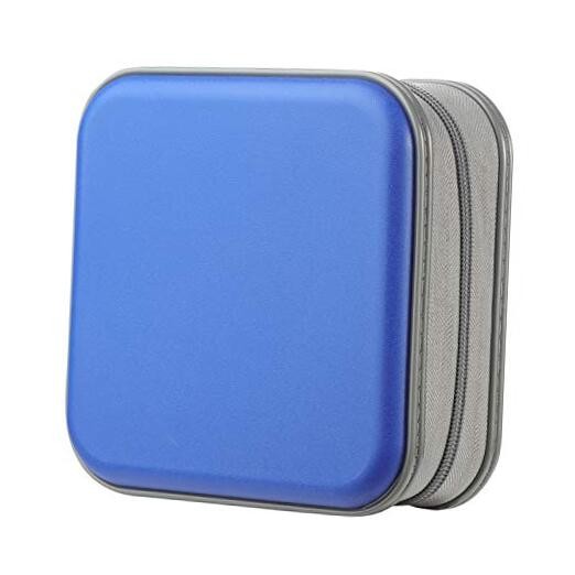 CD Case Hard Plastic DVD Case Portable Zipper CD Case Holder 48 Capacity blue
