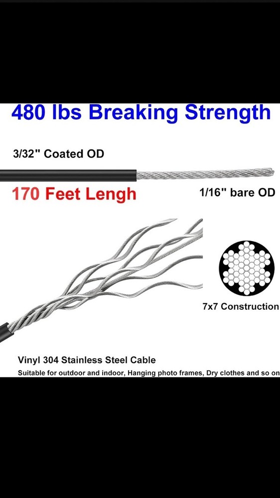 Globe String Light Suspension Kit Outdoor Light Guide Wire 170FT Coated 304 Rope
