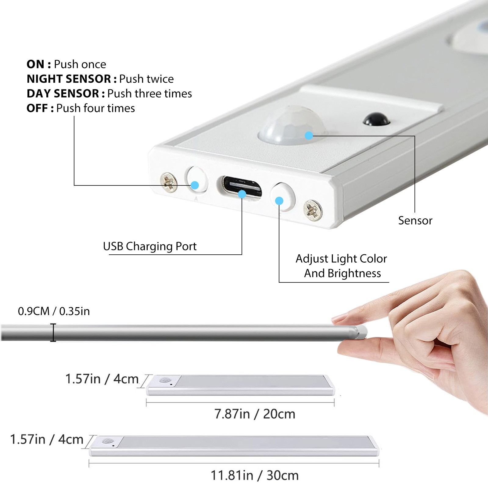 3-Pack LED Under Cabinet Lamp, Rechargeable Motion Sensor, 3 Color Dimmable