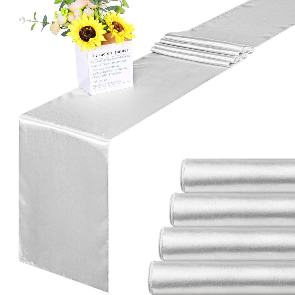 Satin Table Runner 12x108 Inch Light Silver Wedding Decoration 4 PCS