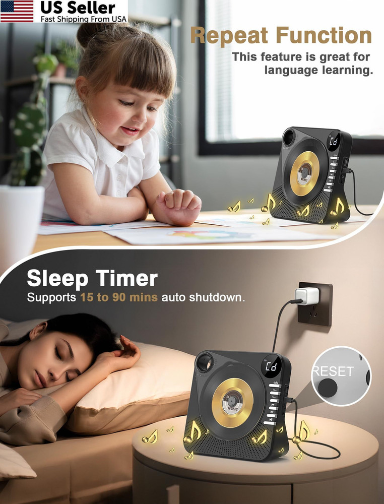 CD Player with HiFi Dual Speaker Bluetooth,Desktop for Home Black