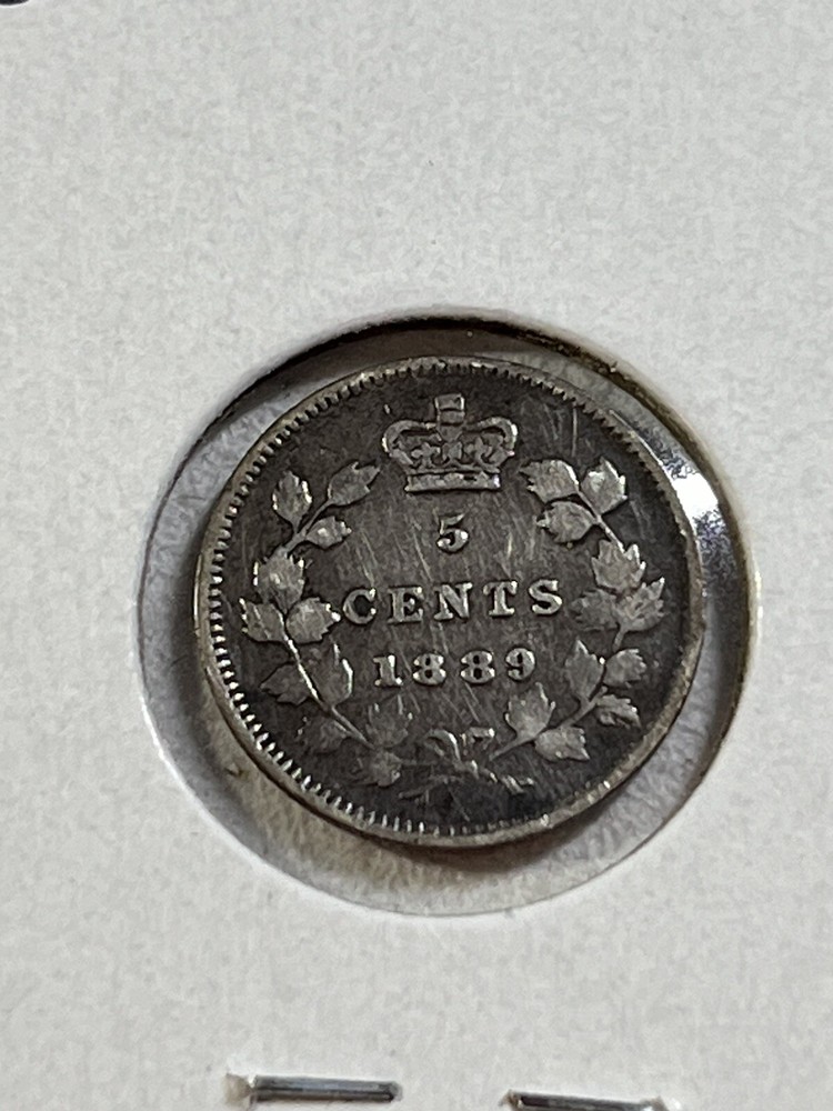 1889 Canada 5 Cents Small Silver Coin Cleaned