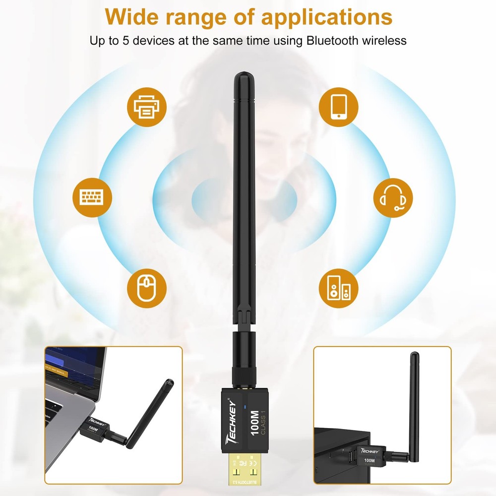 Long Range USB Bluetooth 5.3 Adapter for Desktop PC - 328FT 5.3BT, black