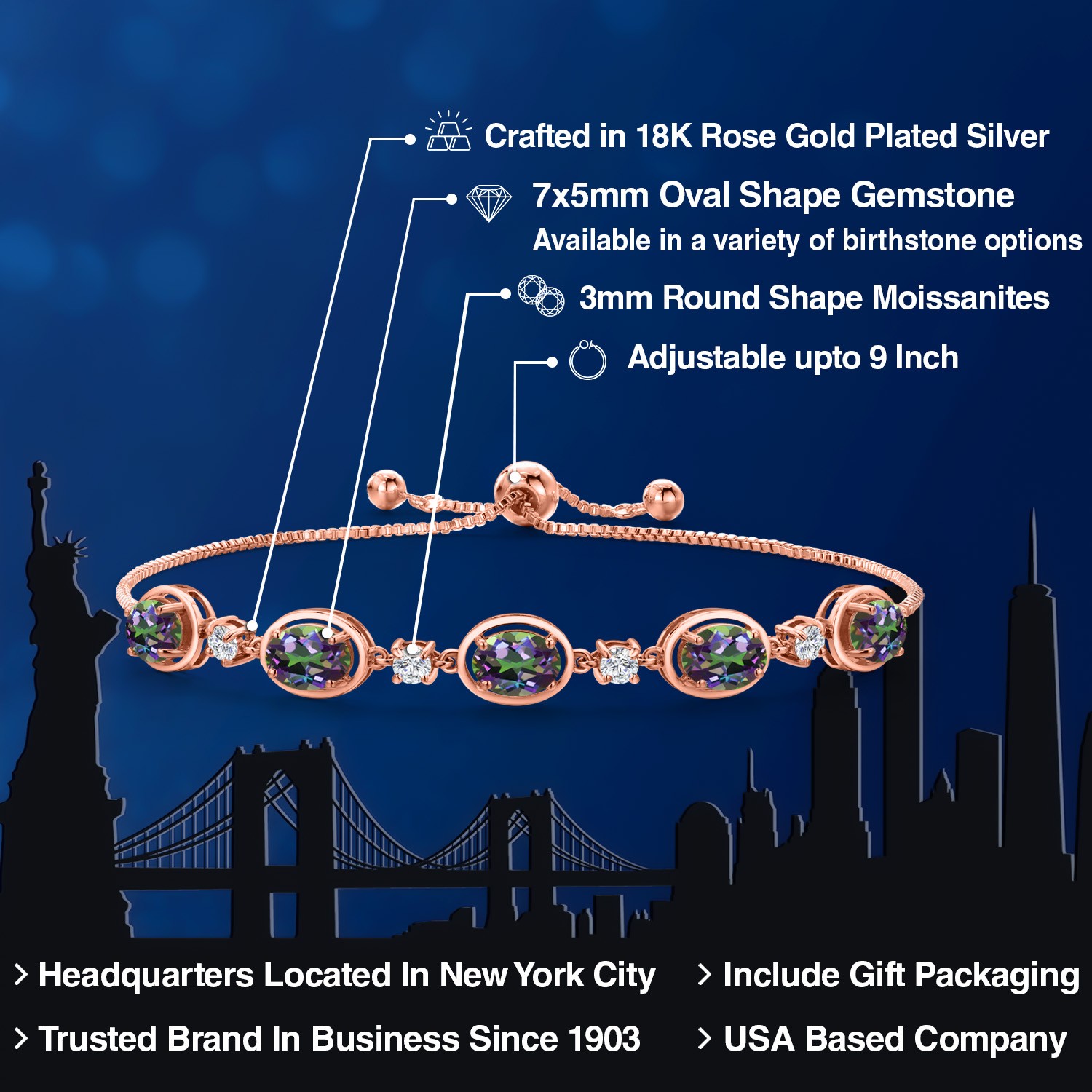 18K Rose Gold Plated Silver Green Mystic Topaz Bracelet For Women | 5.00 Cttw |