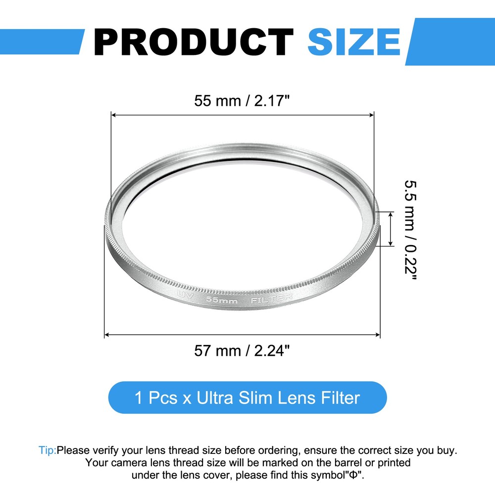 55mm Ultra Slim Lens Filter Multi Coating Camera Len Filter, Silver