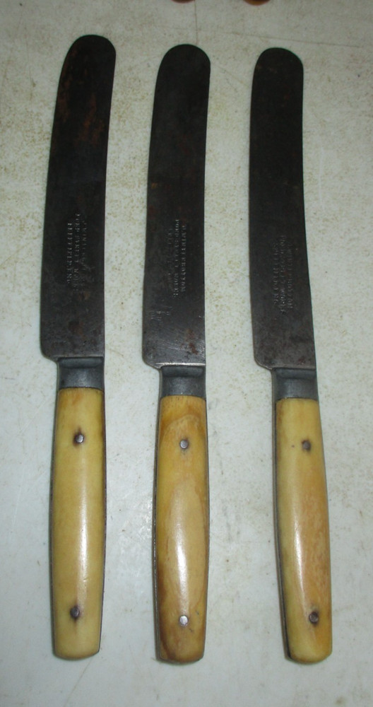 3 SETS ANTIQUE KNIFE & FORK BONE HANDLED FLATWARE