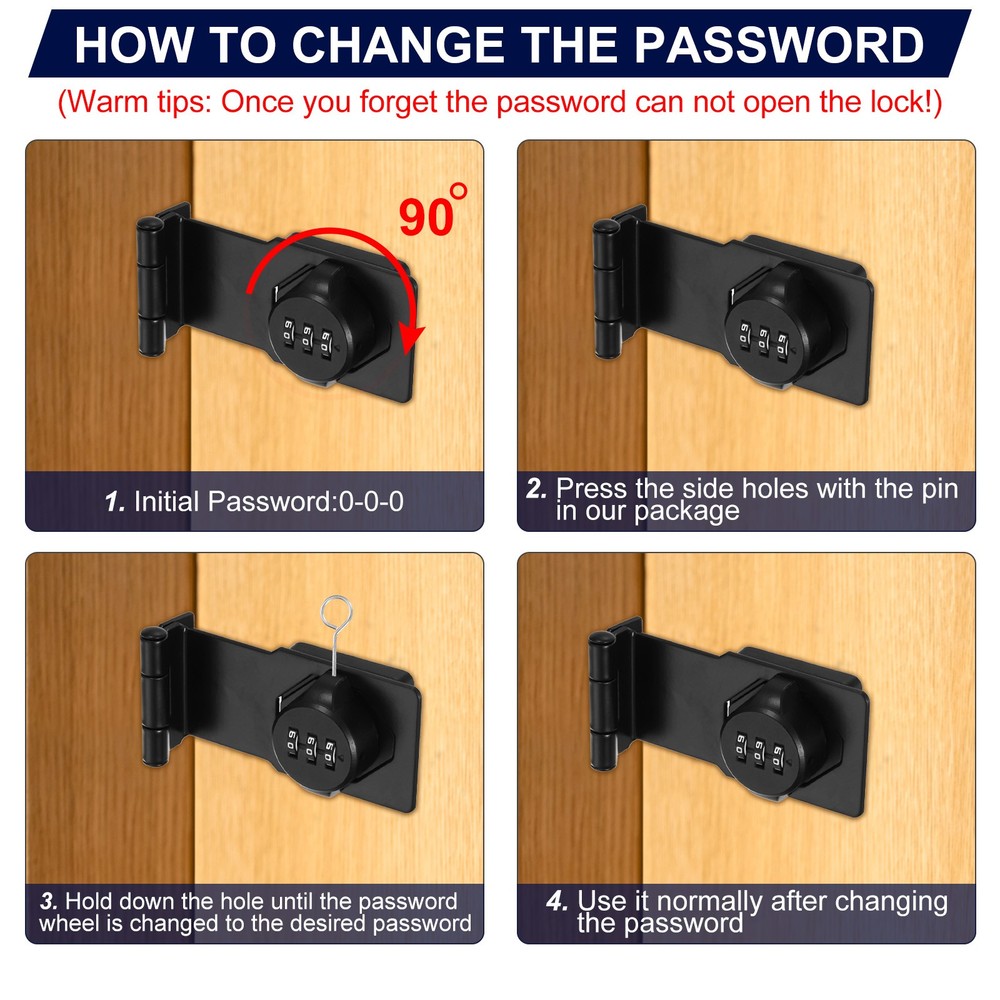 Combination Rotary Hasp Locks Security Door Latch Lock 3 Digit Password Black