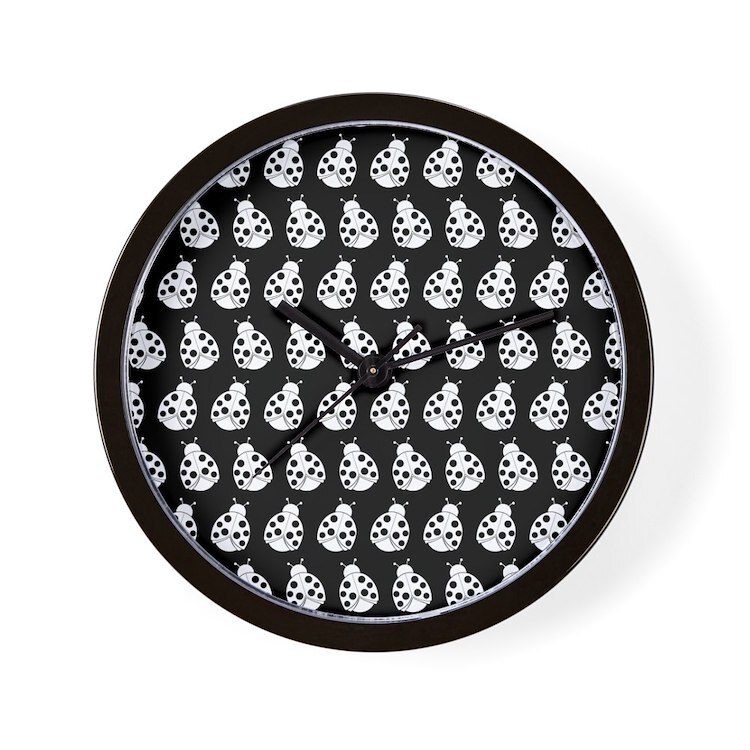 CafePress Black And White Cute Ladybugs Pattern 10" Wall Clock (1492601084)