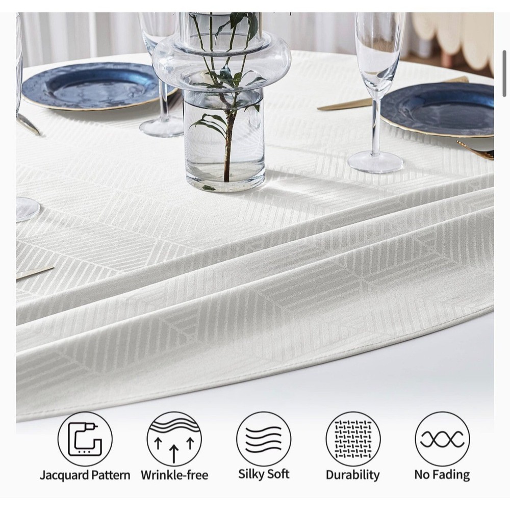 Morefeel 60x102” Polyester Reflective Textured Rectangle Tablecloth, White NEW