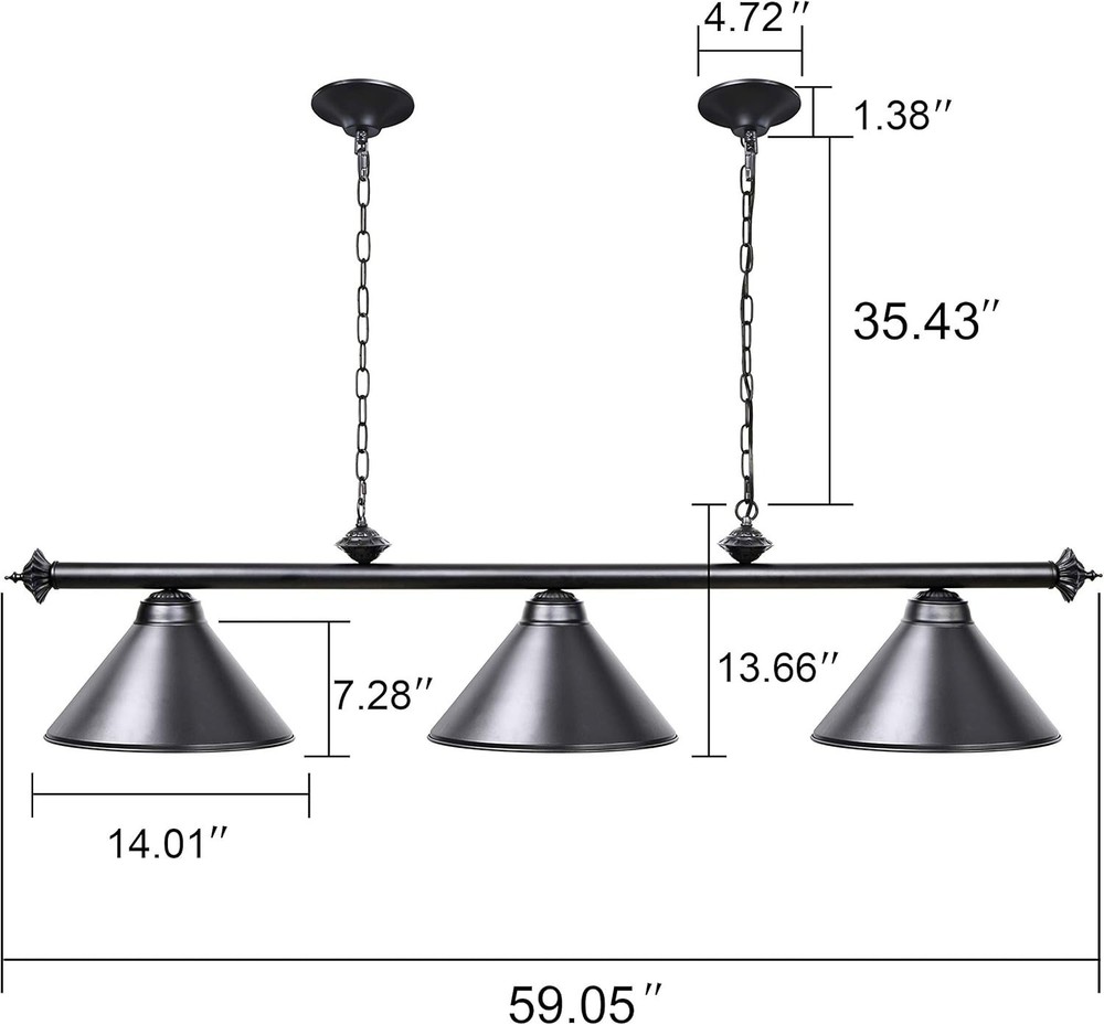 Industrial-Style Pool Table Light - 3 Lights with Adjustable Matte Black Shade