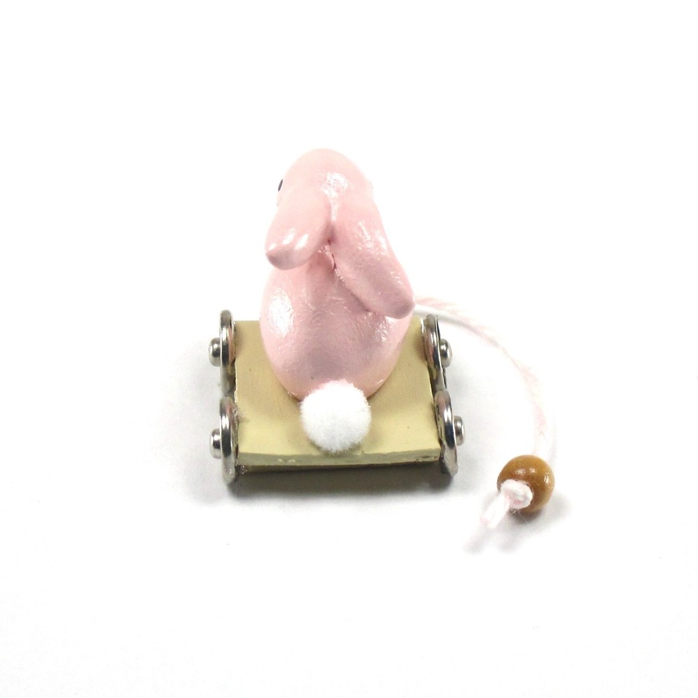 WMH Dollhouse Miniature Easter /Nursery Bunny Pull Toy - Pink