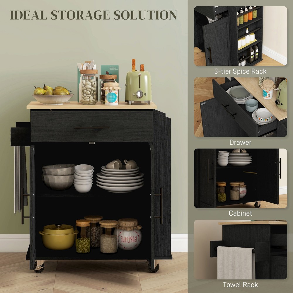 Kitchen Island with Storage, Rolling Kitchen Cart with AC Outlets