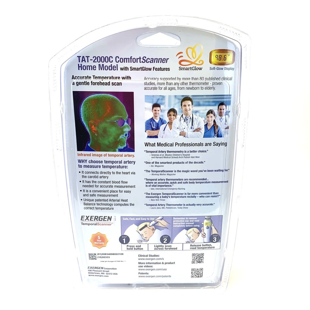 Exergen Temporal Scanner Temporal Thermometer TAT-2000C Wht NEW