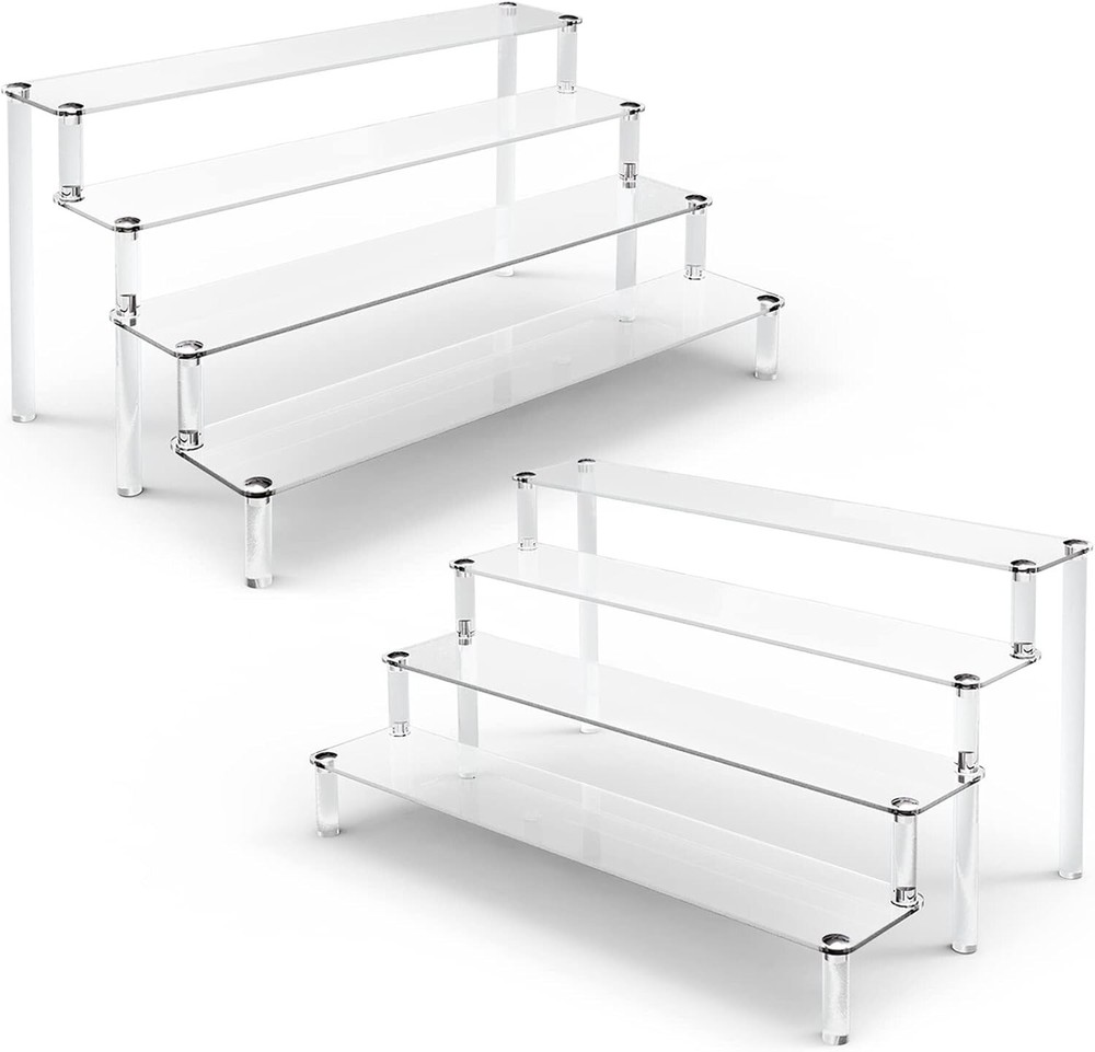 2 Pack 4 Tier Clear Acrylic Display Risers Stand Shelf, Acrylic Stands