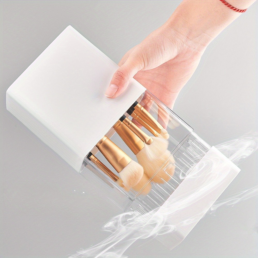 1pc ABS with Plastic Cosmetic Brush Storage Container Rectangle White