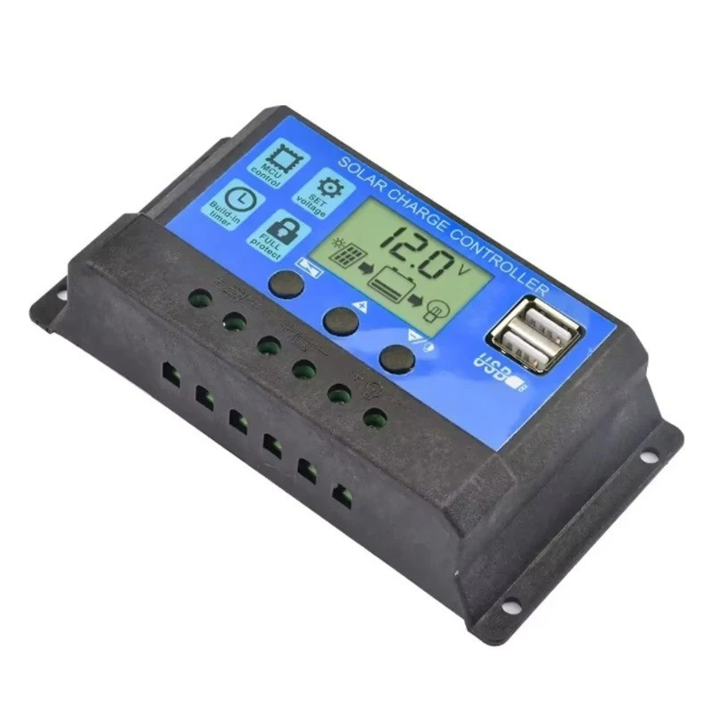 30A 12V/24V Solar Panel Battery Charge Controller LCD Auto Regulator Dual USB US