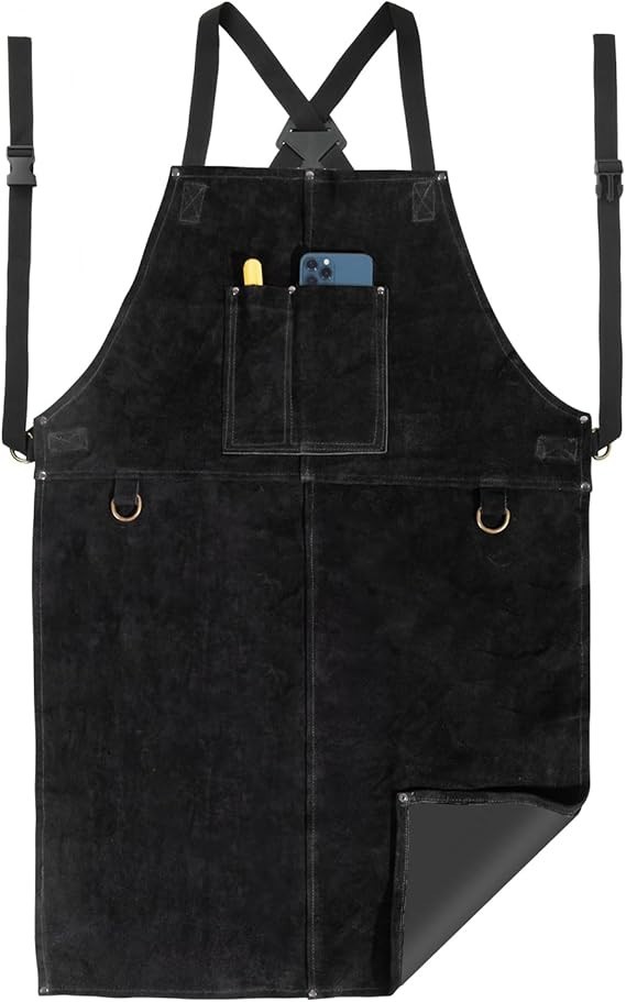 Leather Welding Apron - Heat & Flame Resistant Blacksmith Apron for Forging, ...