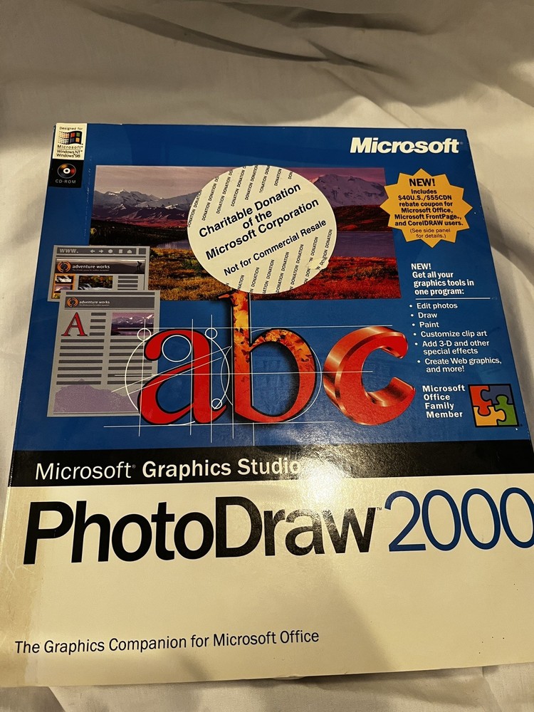 Sealed Microsoft PhotoDraw 2000 V1 Rare Charity Edition Unarchived Extra Program