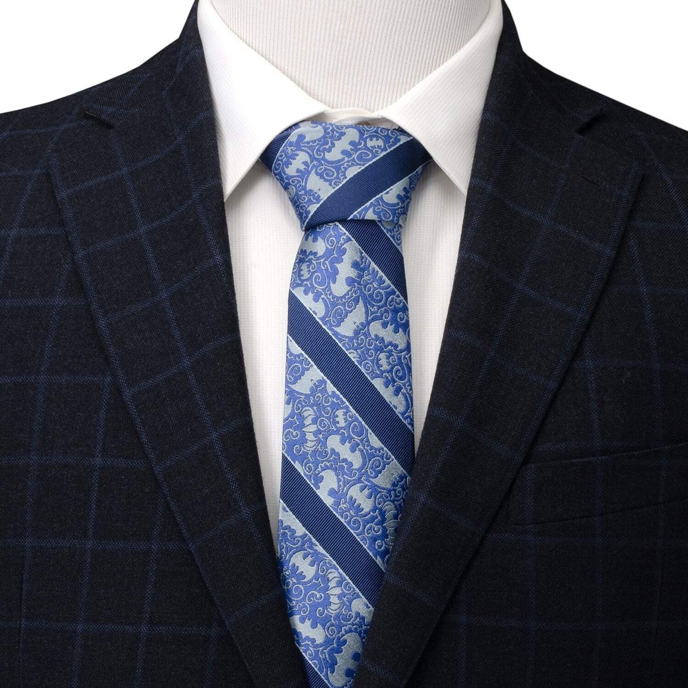 DC Batman Stripe Multi Emblem Blue Men's Tie