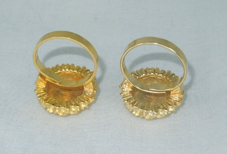 2 Ring Blanks Settings Cabochon Adjustable Gold Plated Brass NEW 86V