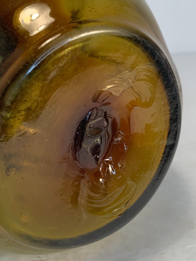 Handblown Glass Decorative Pitcher, Indented Design, Brown/Ambe