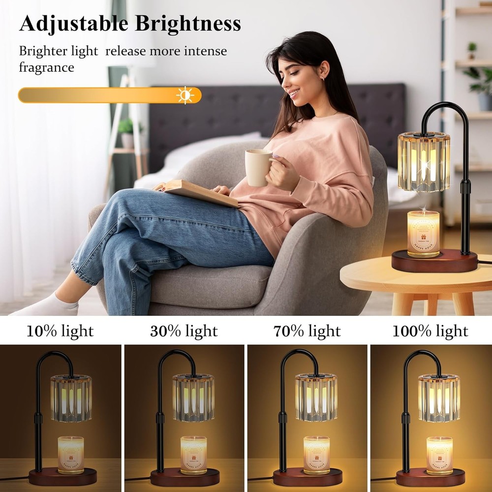 Lukasa Candle Warmer Lamp with Timer, Dimmer Adjustable Height, Walnut