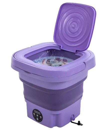 Portable Mini Washing Machine Foldable Multi-Functional w/Drainage Basket PURPLE