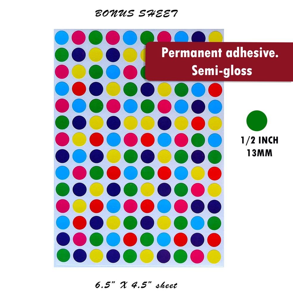 White Coding Dot Stickers Half Inch 1/2'' Semi Gloss Finish Round Circle Labels