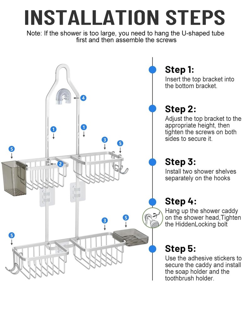 MSAICOE Adjustable Shower Caddy Hanging for Handheld Showerheads - Never Rust...