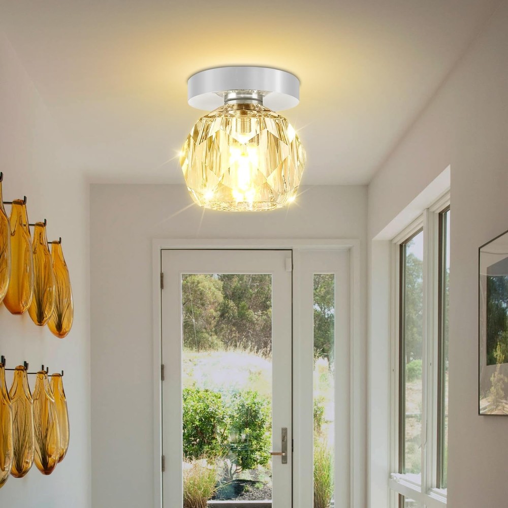 3.9in Mini Crystal Ceiling Light Modern Round Chrome Flush Mount Ceiling Ligh...