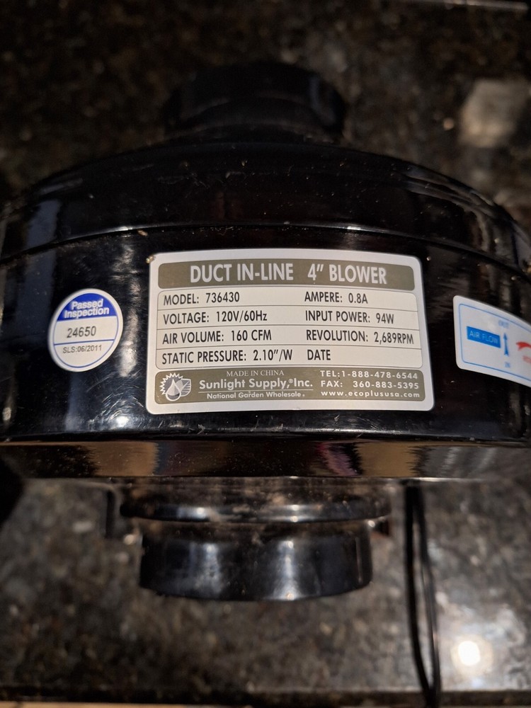 Sunlight Supply - Model 736430 - Duct In-Line 4" Blower