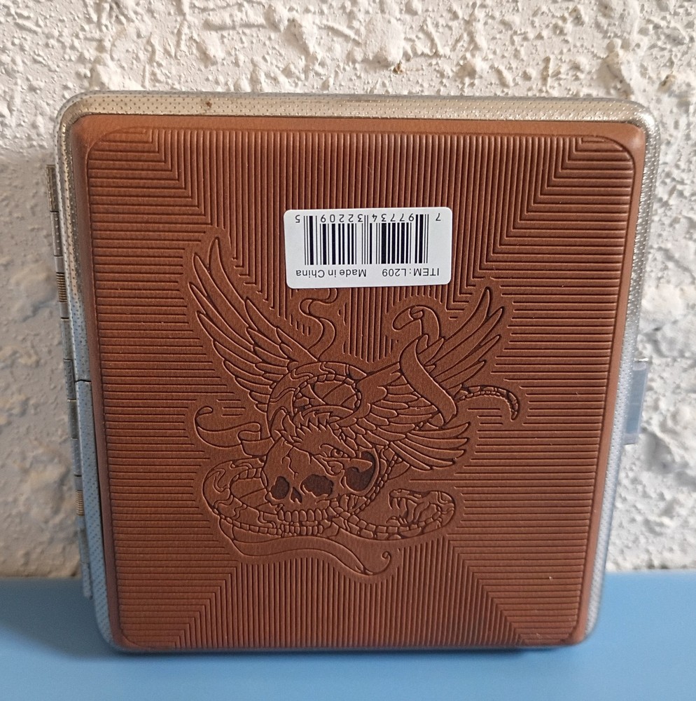 Metal Cigarette Case Spring Loaded Hinged Spine Eagle Design for King Size