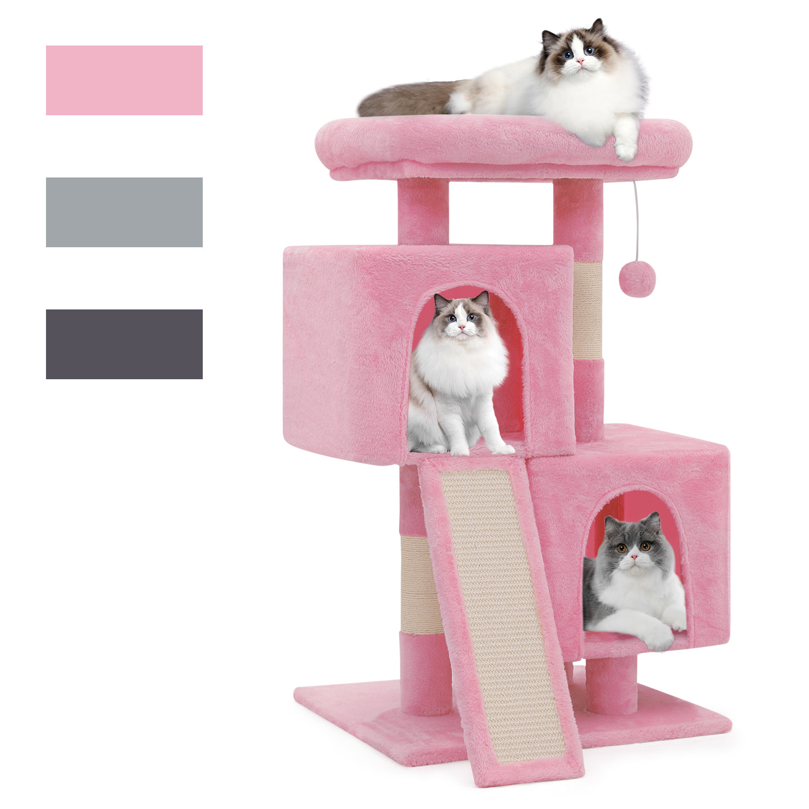 34'' Pink Cat Tree Cat Tower Scratching Board Multi-level Small Scratching Post