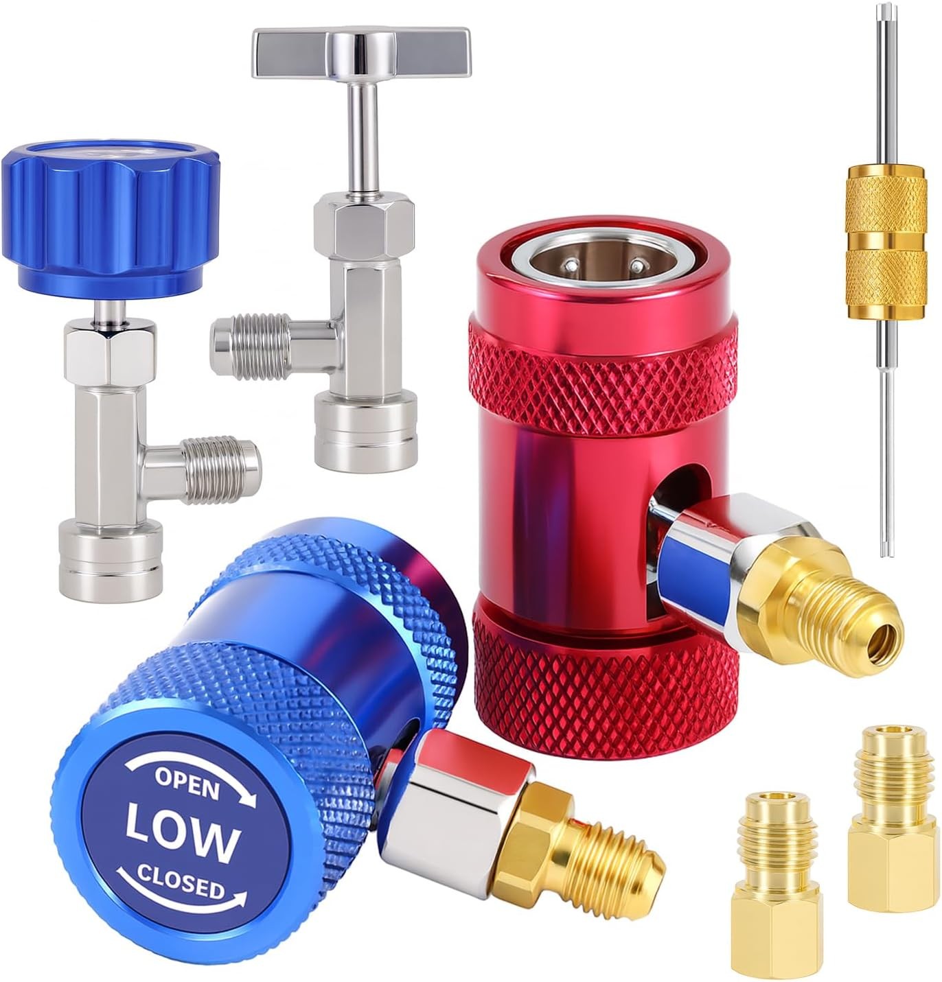 Car A/C R1234YF Quick Coupler Adapter Set with Self-Sealing & Puncture Can Tap