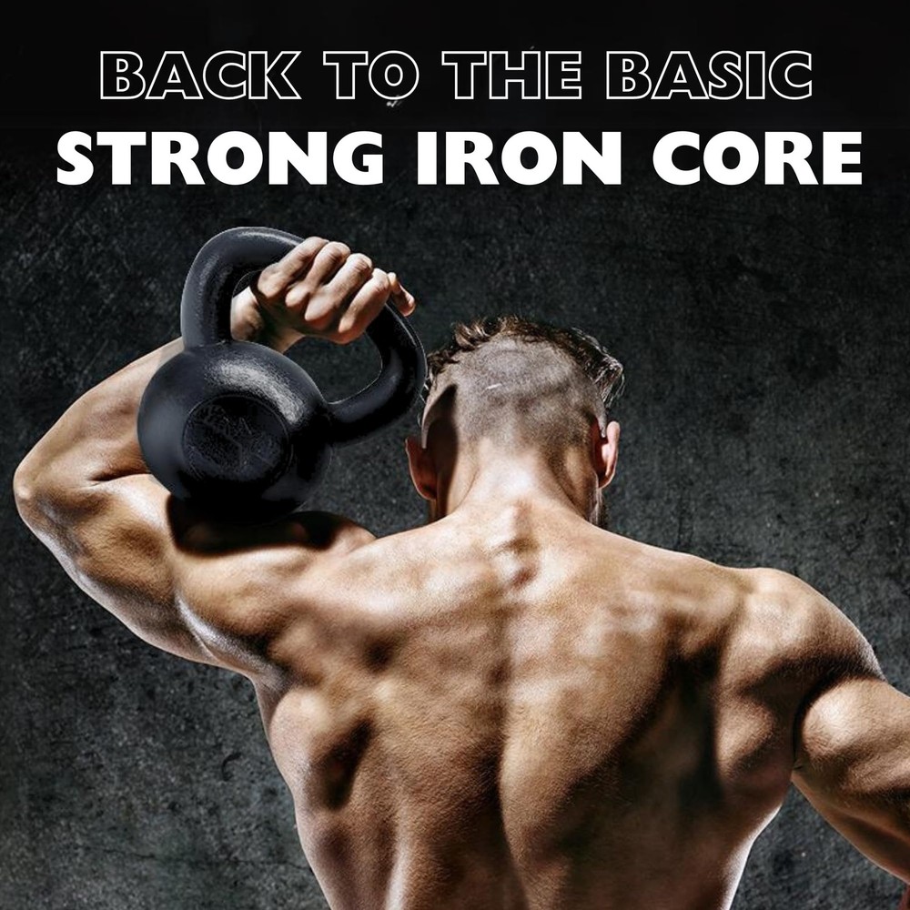 High Quality 15lb Solid Cast Iron Kettlebell Black for Strength Training