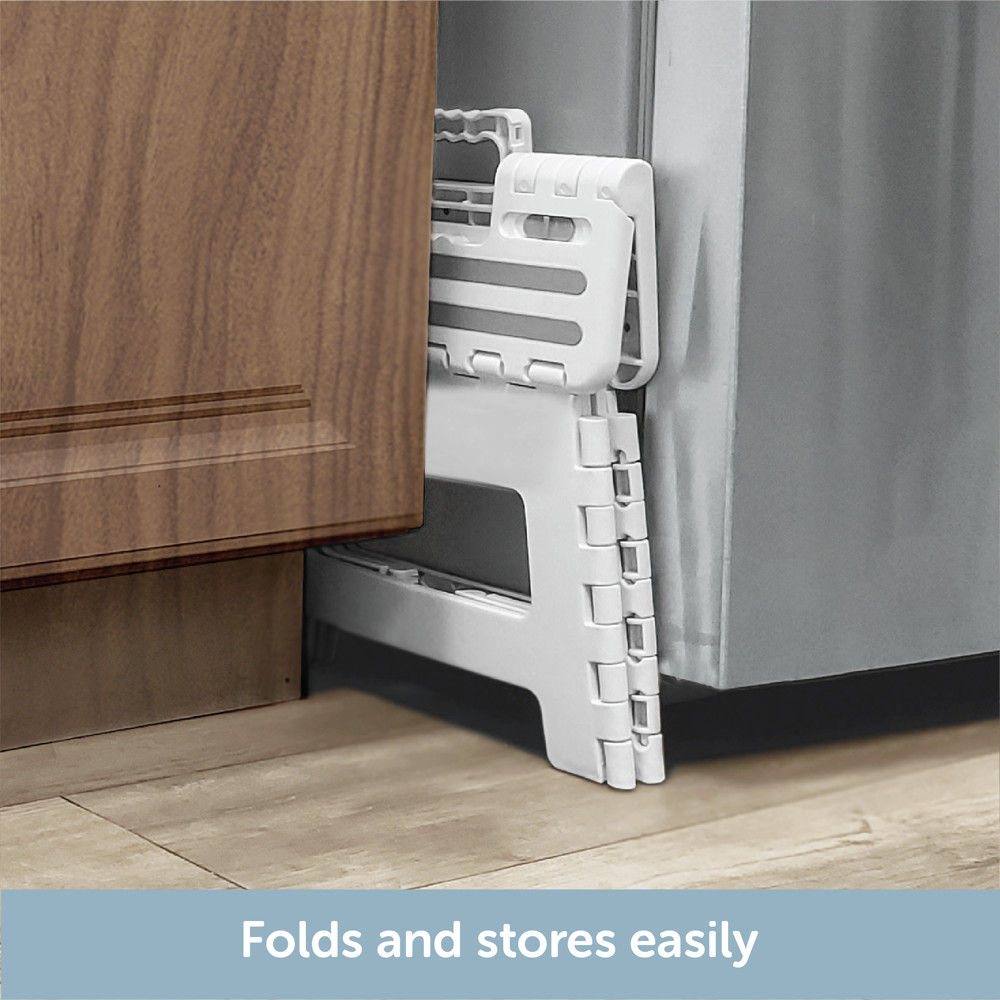 FOLDING STEPPING STOOL Non-Slip, Carry Handle - White