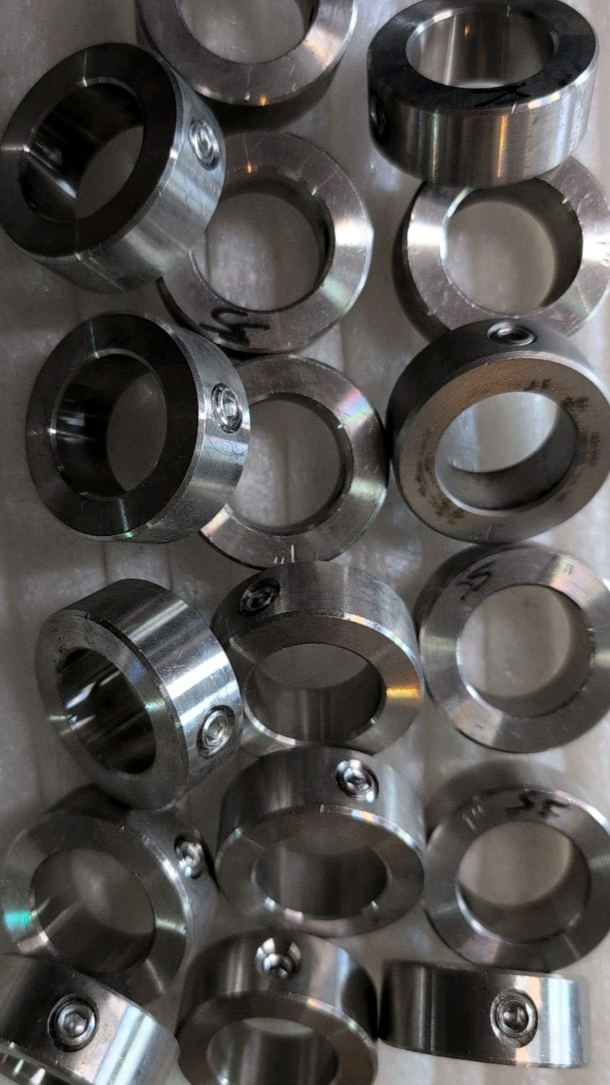 Lot of (17) 1 inch Shaft Collars, Set Screw, Stainless Steel. New/ Open Box