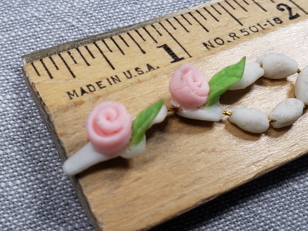 Vintage Rosary Chaplet Tiny Flowers Unglazed Ceramic Christian Gift B81