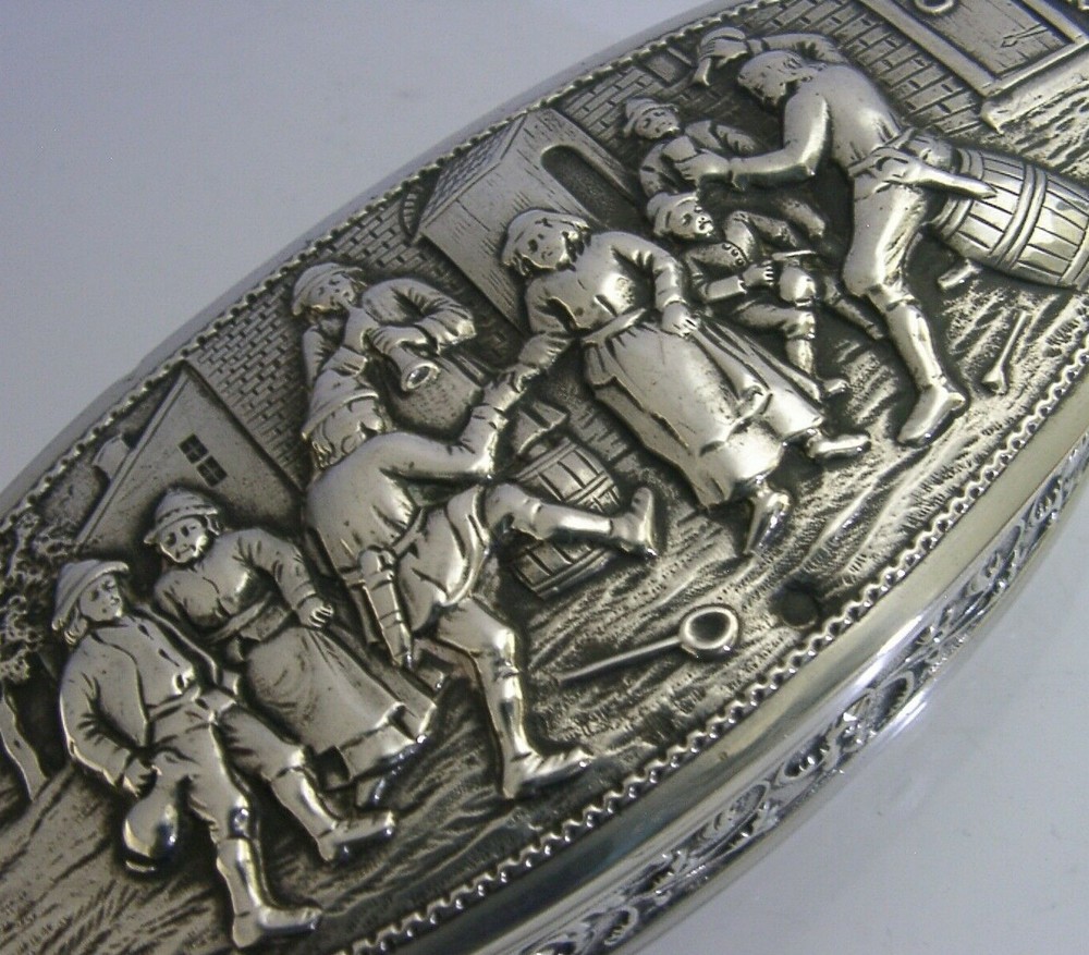 RARE LARGE DUTCH SOLID SILVER TABLE TRINKET DESK BOX 1914 ANTIQUE 162g