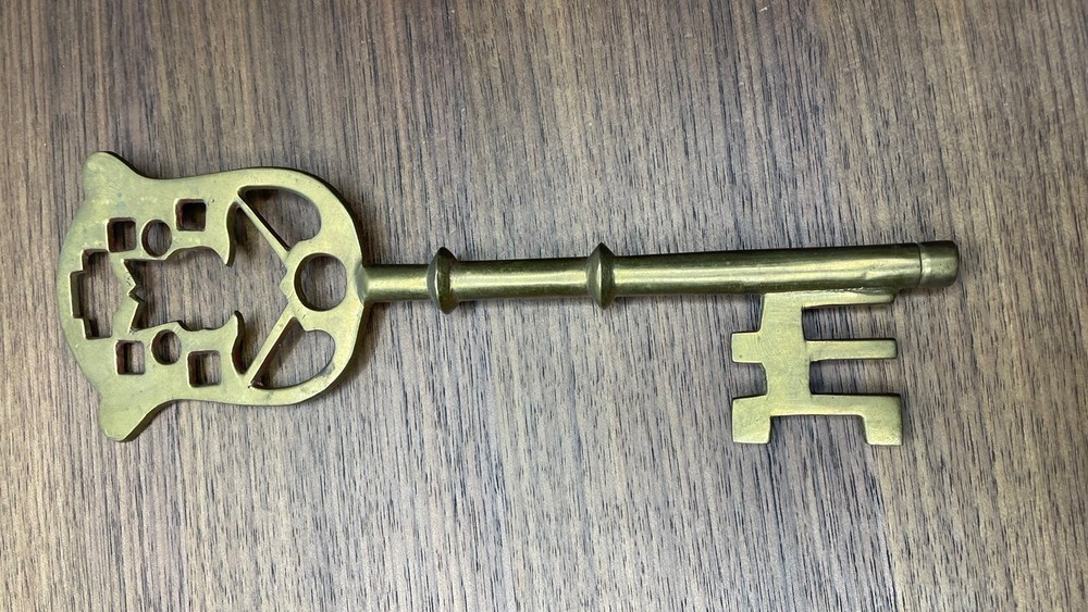 Vintage Solid Brass Large "Medieval" Decorative Skeleton Key 9" Goth Decor?