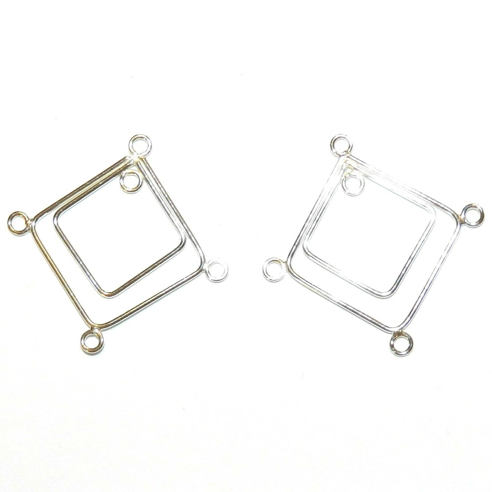 M6182 Sterling Silver 27mm Double Open Square Diamond Loop w 4 Loops 2pc