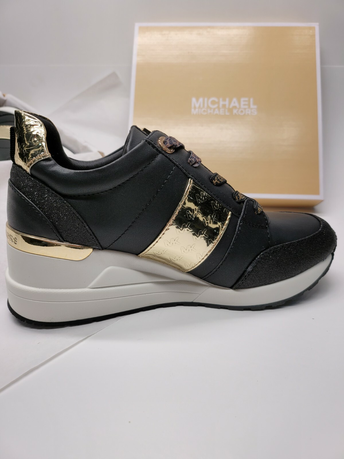 Michael Kors Neo Georgie Girls Youth Gold/Black Lace Up Wedge Sneakers 11M-5M