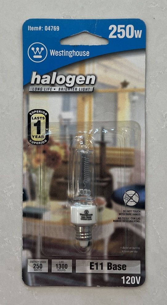 Westinghouse Halogen 250W Light Bulb # 04769 120V E11 Base