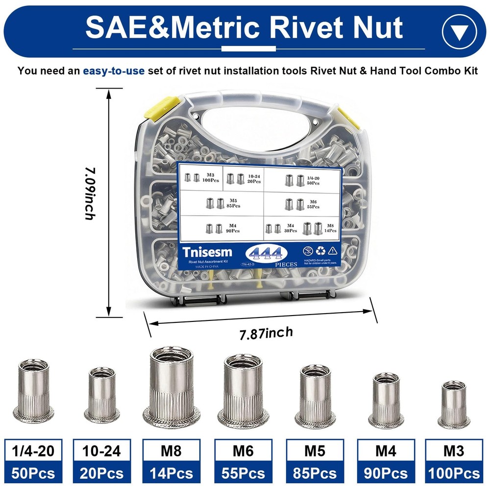 Tnisesm 452Pcs Rivet Nut Tool 7 Size Nutsert Kit