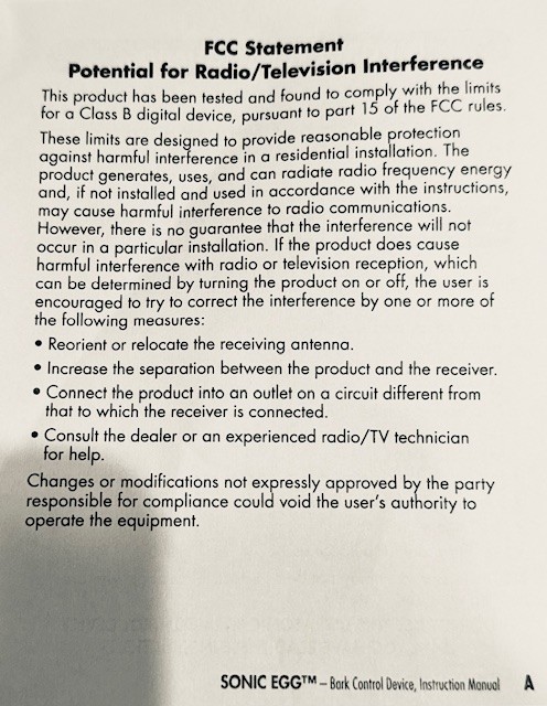 Sunbeam Sonic Egg - Ultra Sonic Bark Control